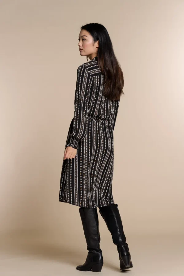 Vrouwen Geisha Fashion Geisha Chiffon Jurk Geometric Print 07838-99 Zwart