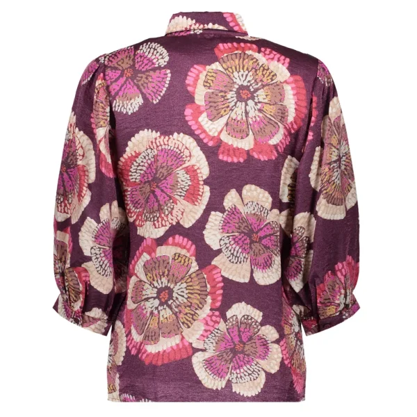 Vrouwen Geisha Fashion Geisha Dames Blouse Met Bloemen Print 33648-20 Burgundy
