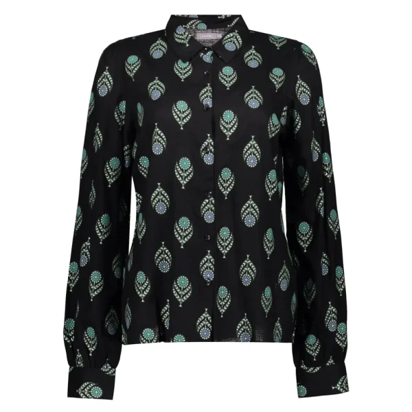 Vrouwen Geisha Fashion Geisha Dames Blouse Met Bloemenprint 33873-21 Zwart