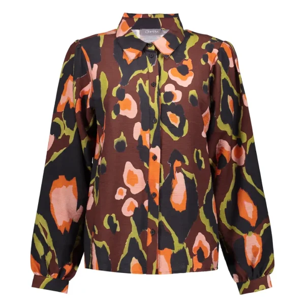 Vrouwen Geisha Fashion Geisha Dames Blouse Met Print 33935-20 Bruin