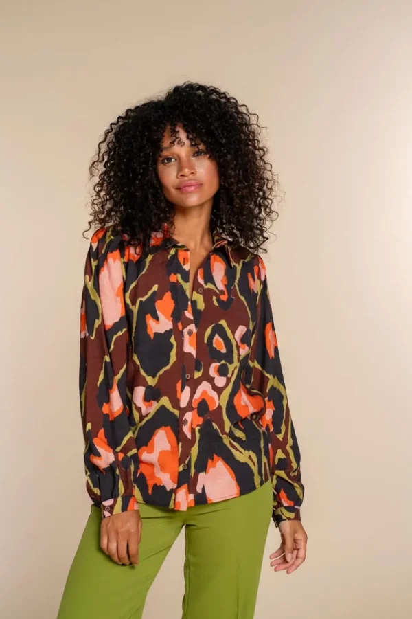Vrouwen Geisha Fashion Geisha Dames Blouse Met Print 33935-20 Bruin