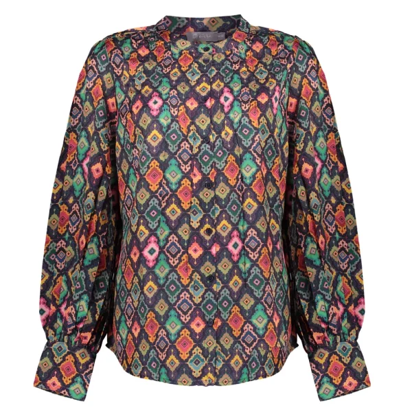 Vrouwen Geisha Fashion Geisha Dames Blouse Met Ruit Print 33890-81 Navy