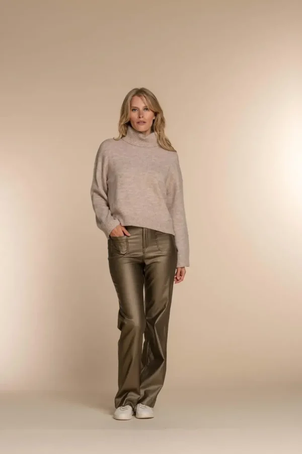 Vrouwen Geisha Fashion Geisha Dames Gebreide Uni Trui Met Turtle Neck 34802-10 Light Sand