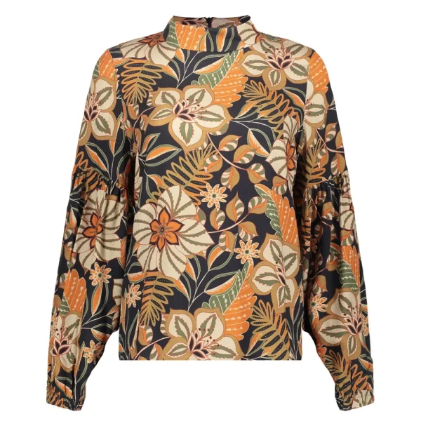 Vrouwen Geisha Fashion Geisha Dames Top Met Bloemen Print 33662-20 Zwart