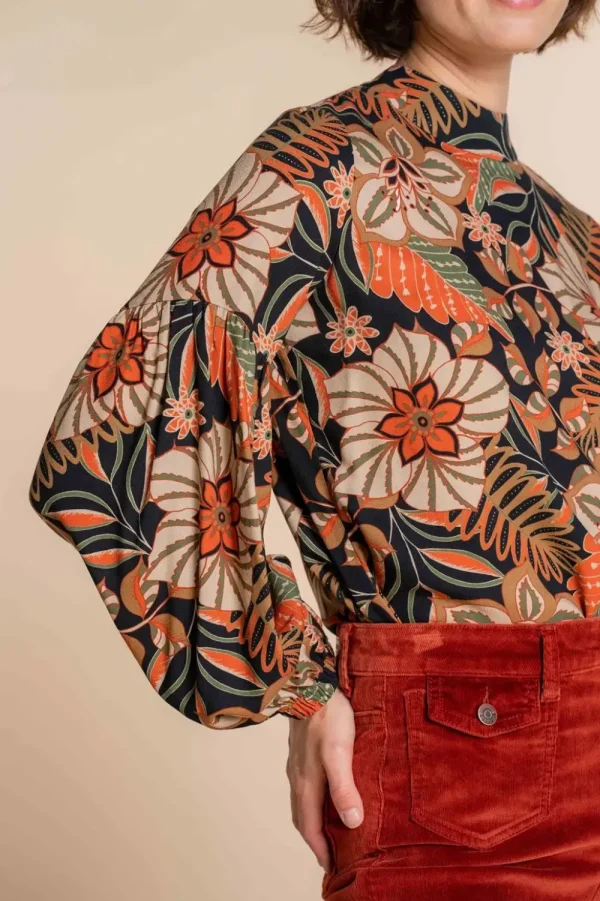 Vrouwen Geisha Fashion Geisha Dames Top Met Bloemen Print 33662-20 Zwart