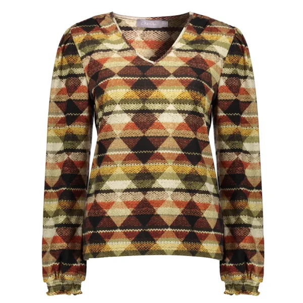 Vrouwen Geisha Fashion Geisha Dames V-Hals Top Met Ruitprint 33668-20 Mustard