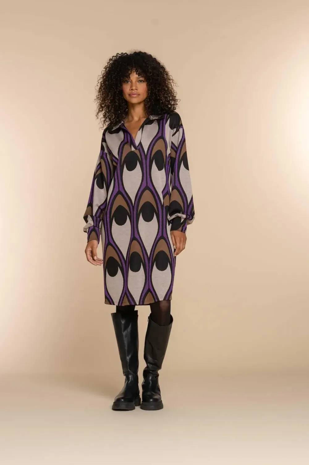 Vrouwen Geisha Fashion Geisha Dames Vintage Print Jurk 37610-20 Sand