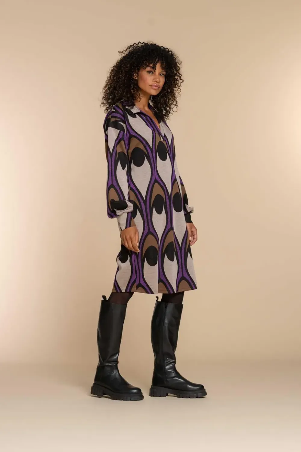 Vrouwen Geisha Fashion Geisha Dames Vintage Print Jurk 37610-20 Sand