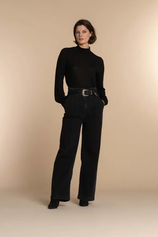 Vrouwen Geisha Fashion Geisha Dames Wide Leg Jeans Met Riem 31514-10 Black Denim