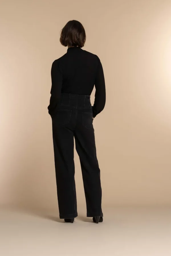 Vrouwen Geisha Fashion Geisha Dames Wide Leg Jeans Met Riem 31514-10 Black Denim