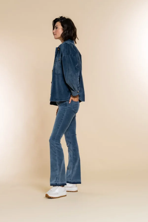 Vrouwen Geisha Fashion Geisha Flared Two-Tone Rib Jeans 21522-10 Blue