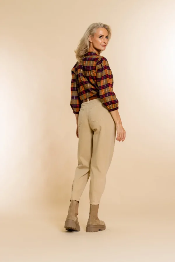 Vrouwen Geisha Fashion Geisha Klassieke Checkered Blouse 23613-20 Sand