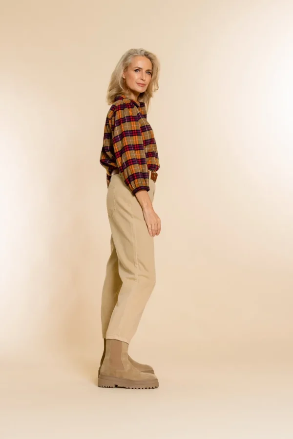 Vrouwen Geisha Fashion Geisha Klassieke Checkered Blouse 23613-20 Sand