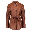 Vrouwen Geisha Fashion Geisha Pu Doorknoop Blouse 03525-19 Tabacco