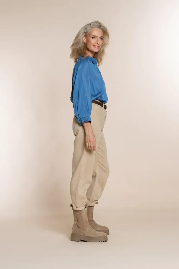 Vrouwen Geisha Fashion Geisha Tencel Jeans Blouse 23504-10 Dark Blue Denim