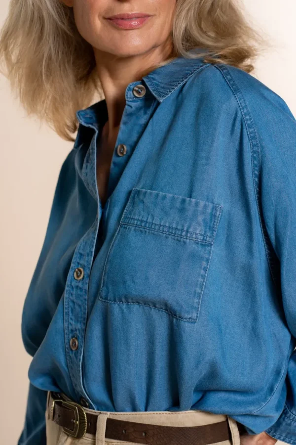Vrouwen Geisha Fashion Geisha Tencel Jeans Blouse 23504-10 Dark Blue Denim
