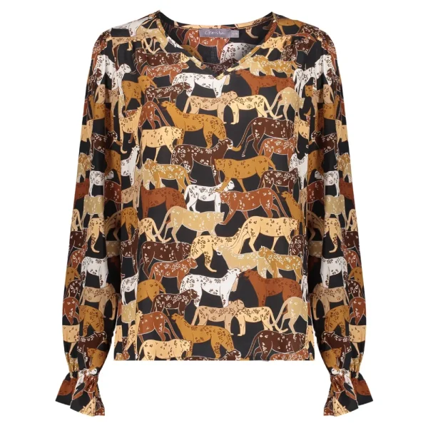 Vrouwen Geisha Fashion Geisha Top Grote Animal Print 23636-20 Zwart