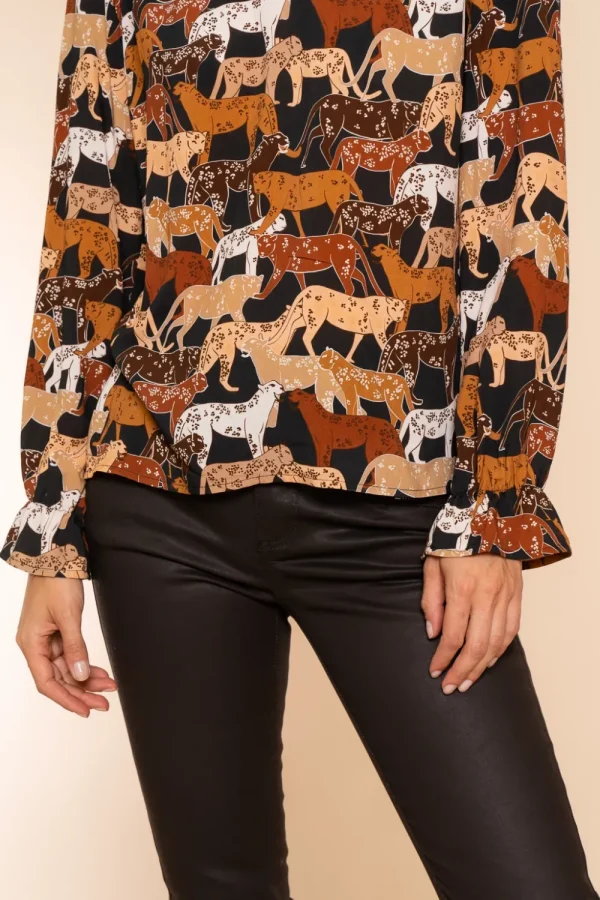 Vrouwen Geisha Fashion Geisha Top Grote Animal Print 23636-20 Zwart