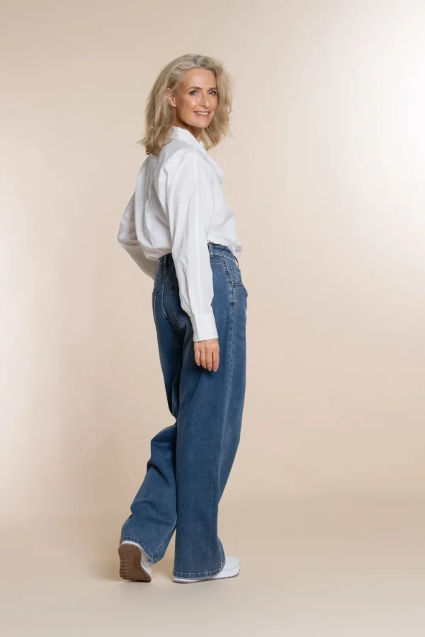 Vrouwen Geisha Fashion Geisha Trendy Wide Leg Jeans 21520-10 Blue Denim